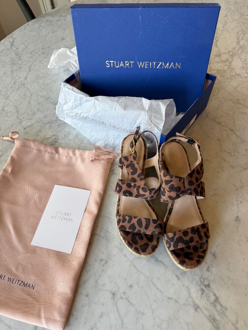 NIB Stuart Weitzman Ellette Espadrille Wedge Sandals | Cheetah Suede | 8.5